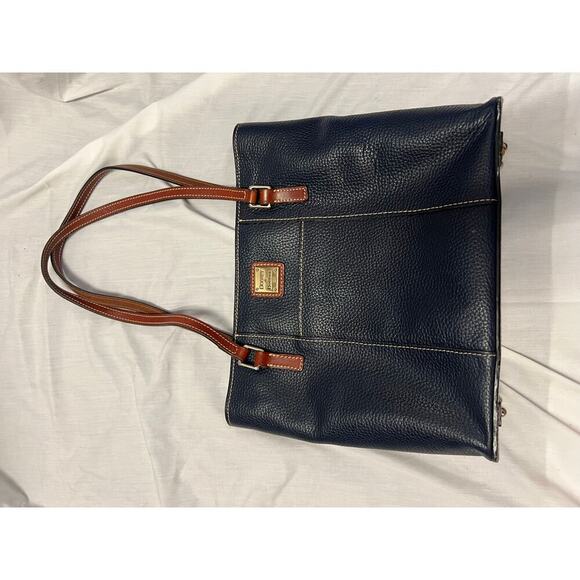 Dooney & Bourke Navy Brown Leather Shoulder Tote Bag GS - Picture 2 of 11